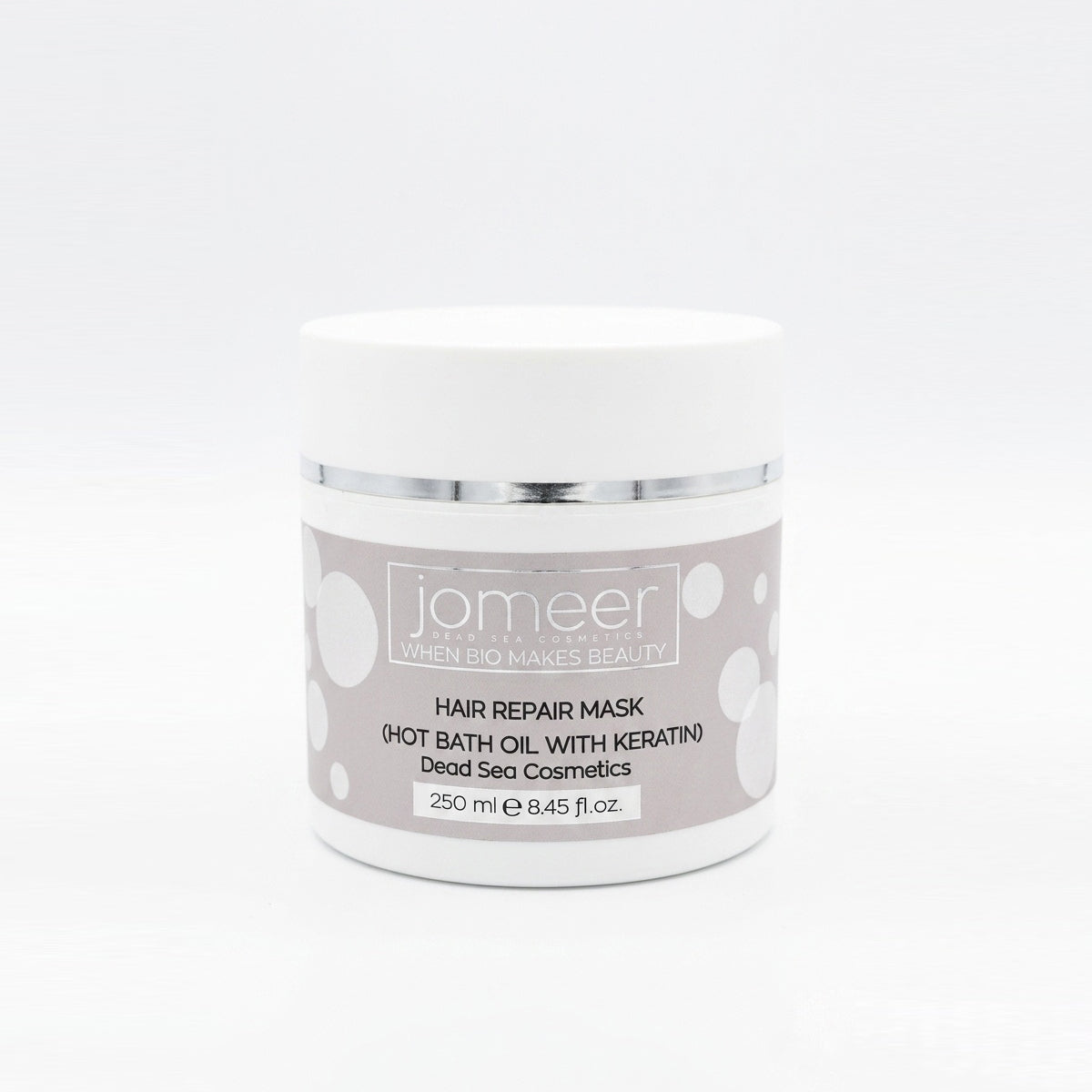 Jomeer dead sea hair repair mask jar on a white background