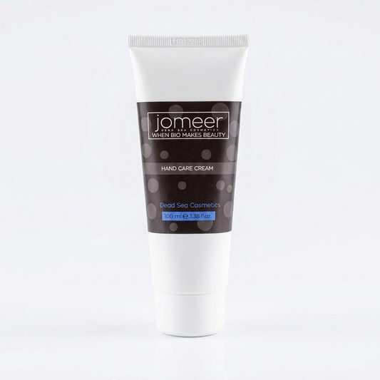 Tube of Jomeer dead sea hand care cream on a white background